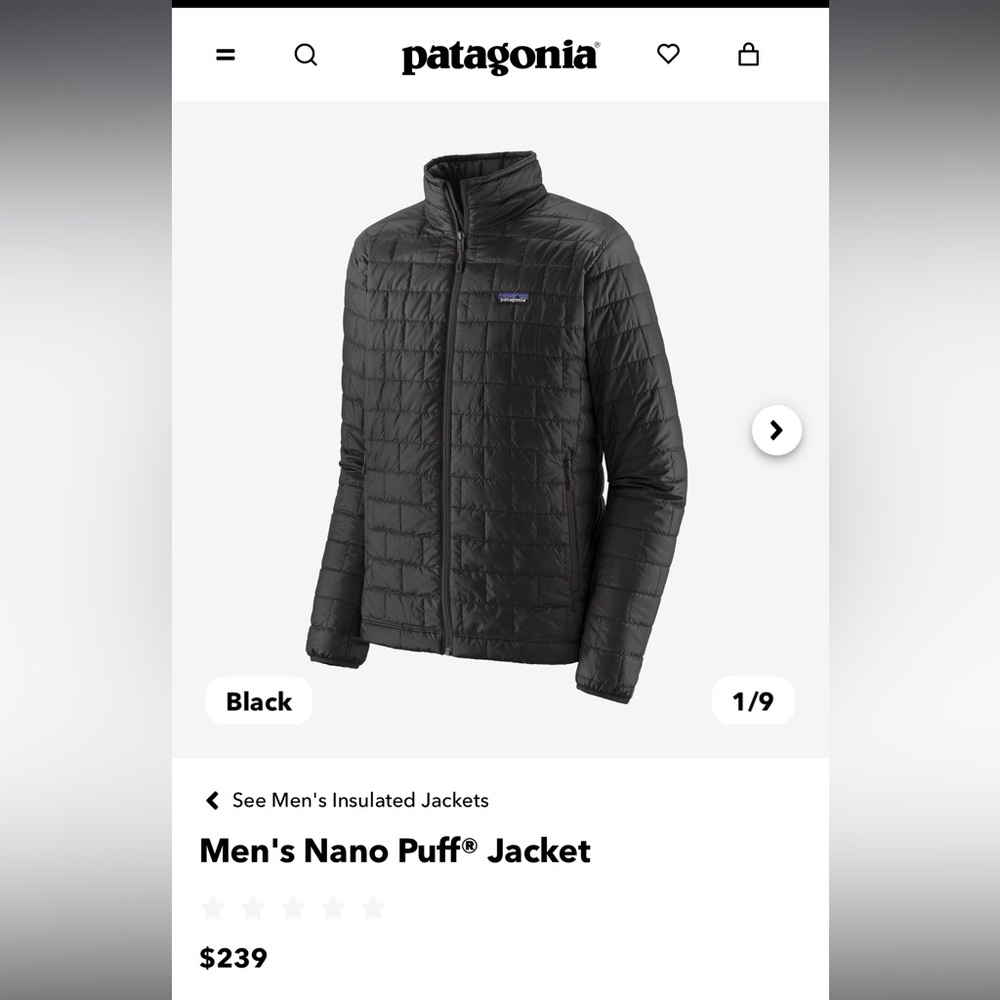 Patagonia Black Men's Nano Puff Jacket Medium